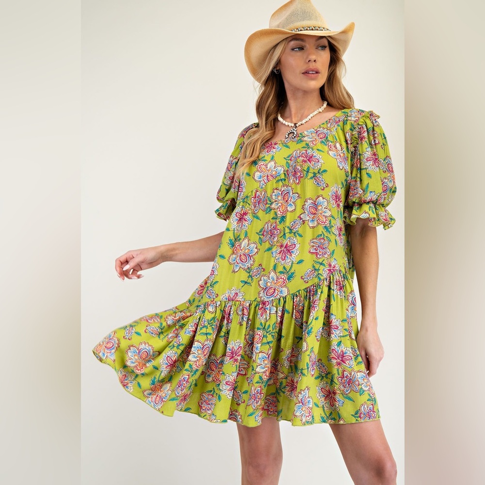 #95 FIRM 🌸New! Easel Floral Puff Sleeve Babydoll Dress - Picture 2 of 4